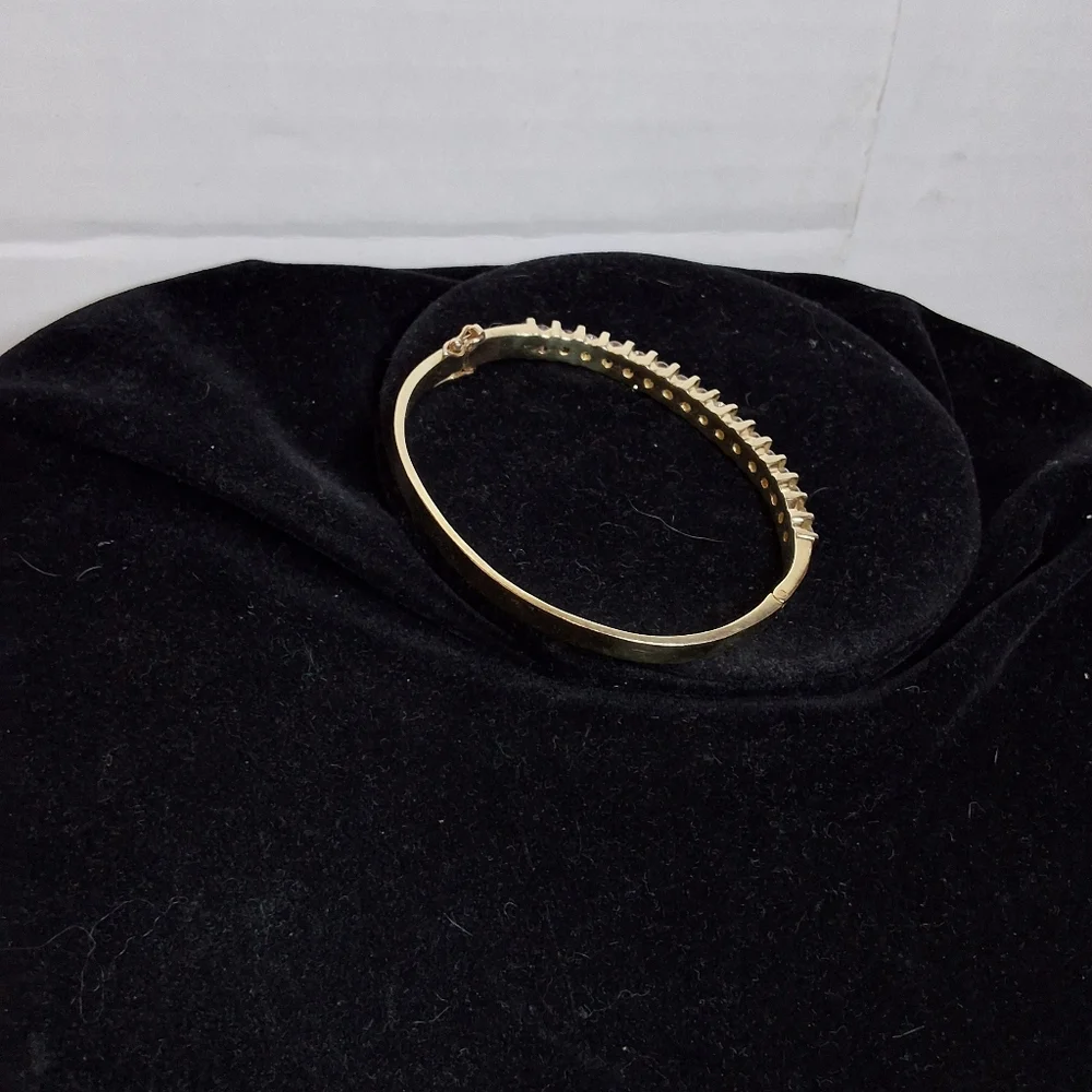 Vintage Gold Tone Hinged Bangle Bracelet Channel Set Clear CZ Stones - Picture 10 of 12